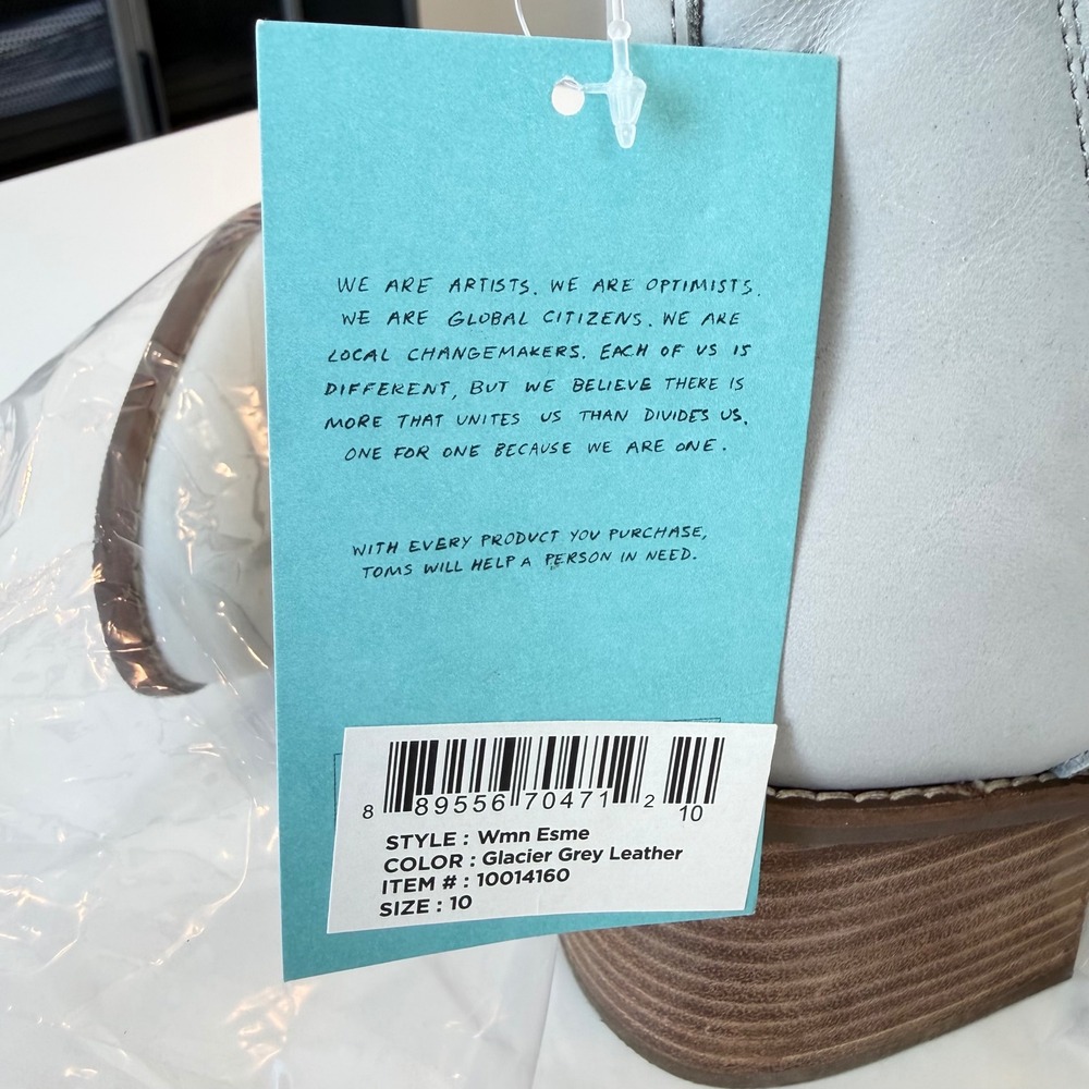 TOMS Marina Birch White Leather Ankle Boots Block Heel‎ Cap Toe Womens 10 - Picture 10 of 10